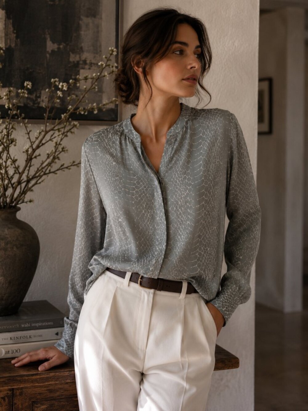 Joie Silk Snake Print Blouse Long Sleeve Small